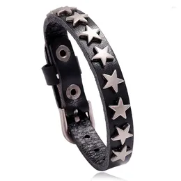 Link Bracelets 2024 Star Punk Faux Leather Bracelet For Men Women Spiked Bangle Goth Jewellery Cosplay Emo Clothes Accessories