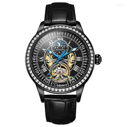 Wristwatches Tourbillon Automatic Mechanical Watch Men Hollow Luminous Moon Phase Leisure Sports Waterproof