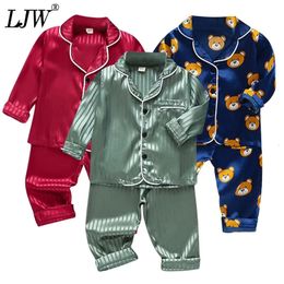 LJW Childrens Pyjamas set Baby suit Kids Clothes Toddler Boys Girls Ice silk satin Tops Pants Set home Wear Kids Pyjamas 240424