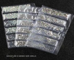 1440PCS Bag Rhinestones Set Flatback Glass Nail Rhinestones 6 Size Mixed Color AB Crystal Strass 3D Charm Gems DIY Nail Art Decora7712203