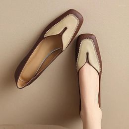 Casual Shoes Old Design Women Spring Flats Square Toe Shallow Moccasins Apricot Mixed Color Office Lady Working Loafers Chaussure Femmes