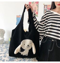Shoulder Bags 2024 Female Large Capacity Corduroy Bag Shopping Tote Women Personalised Cartoon Puppy Handbag