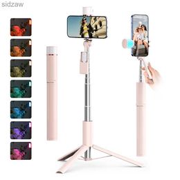 Selfie Monopods Wireless selfie pole tripod with seven color fill lights detachable remote control handle used for Vlog live streaming WX