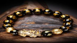 Women Men Feng Shui Black Obsidian Wealth Bracelet With Golden Pixiu Lucky Wealthy Amulet Bracelet Gifts For Women Men8418845