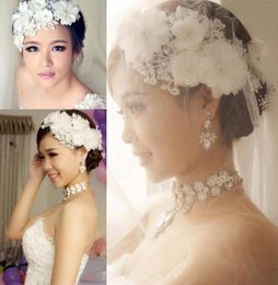 Bridal Lace Pearl Wedding Accessories Handmade Rhinestone Crystals Flower Headband Wedding Hair Jewelry Beads Bridal Hairwear 1189574