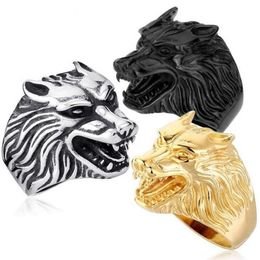 Fashion Jewelry Cool Wolf Rings Stainless Steel Punk Men and Women Gold And Black Ring US Size 7146402025