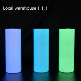 Local warehouse Sublimation Straight Tumbler 20oz Glow in the dark Blank Skinny Tumblers with Luminous paint Vacuum Insulated Heat Transfer Car Mug 7 Styles 258w