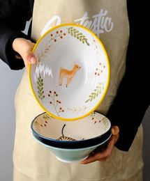 Bowls 8 Inch Ceramic Bowl Noodle Forest Animal Design Large Creative Restaurant Household Flower Dining Plates Sets5660313