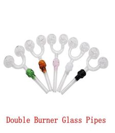 Double Burner Skull Glass Smoking Pipe ART Smoking Tube skull water pipe for hookah shisha oil rigs tobacco cigarettes hand pipes9718714