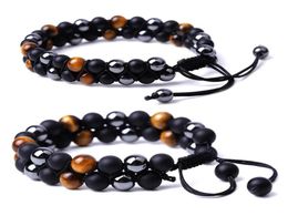 Link Chain Tiger Eye Black Obsidian Hematite 8 Mm Stone Treatment Crystal Beads Good Luck Triple Protection Bracelet Men039S L6483416