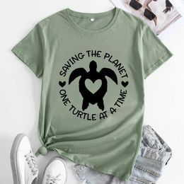 Women's T Shirts Saving The Planet One Turtle At A Time Tshirt Cute Women Graphic Save Ocean Tee Shirt Top