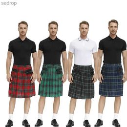 Skirts Mens Scottish Kiel traditional plain weave with pleated double layer chain Gothic punk hip-hop avant-garde Scottish Tatar pants skiing XW