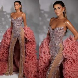 Dresses Evening Elegant Stunning Jumpsuit Sweetheart Crystal Prom Dress Backless Beaded Champagne Jump Suit Formal Dresses For Women