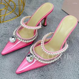 Slippers Lovely Fairy Summer Crystal Decor Beading Pearl Design Ladies High Heels Eye-Catching Pointed Toe Female Pumps