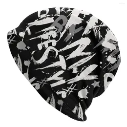 Berets Graffiti Art Pattern Skullies Beanies Fashion Hats Black And White Patterned Dirty Thin Bonnet Hipster Caps Men Women's Earmuffs