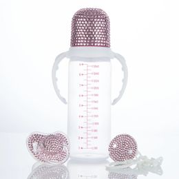 MIYOCAR Pink Sparkling Bling Rhinestone Pacifier and Baby Bottle Set -Perfect Luxurious Gift for Your Little One 0-6m 240423