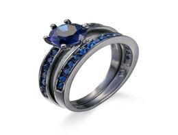 Wedding Rings 2021 Luxury Fashion Genuine Blue Zircon Ring Black Gold Couple 2PCSSet Diamond Eternal Men Women Gift Jewelry4451230