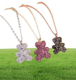 Black Teddy Bear Necklace Pink Black and white Tricolour bear full of drilling clavicle chain1224186