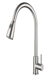 Kitchen Sink Brushed Nickel Faucet Pull Out Sprayer Single Hole Swivel Mixer Tap5613790