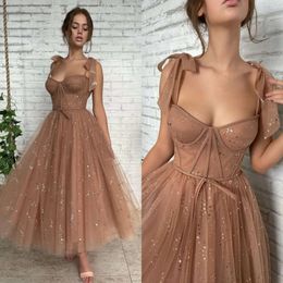 Party Gown Fashion Dresses Spaghetti Brown Prom Ankle Length Homecoming Dress A Line