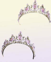 Bridal Wedding Crown Cute Pink Teardrop Crystal Crowns Women Rhinestone Pageant Tiara Diadem Hair Ornament Women Accessories4705471