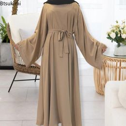 Ethnic Clothing Middle East Dubai Turkey Solid Large Size Abayas For Women Muslim Elegant Long Dress Casual Vestidos Ladies Modest Lace-up