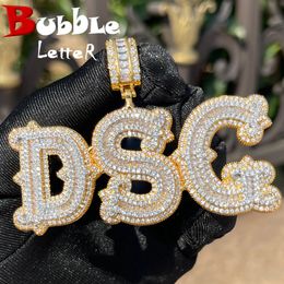 Bubble Letter Personalized Baguette Pendant Micro Paved CZ Iced Out Charms Customized Name Necklace Fashion Hip Hop Jewelry 240415