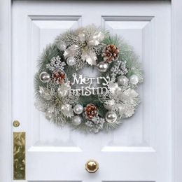 Decorative Flowers Christmas Wreath Outdoor Holiday Wreaths Glittery Letter Sign Flower Ball Pine Cone Decorations For Indoor/outdoor