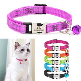 Engraved Custom Cat Collar Reflective Kitten Puppy Collars with Bell Personalised Pet Cats Collar Necklace Accessories 1cm Width 240429