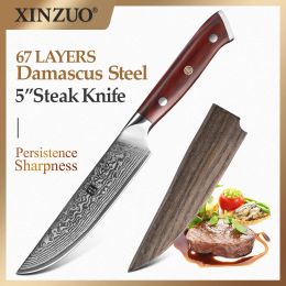 Headphones Xinzuo 5'' Inch Steak Knife Damascus Vg10 Steel Kitchen Knives High Quality Cutter Tools Utility Knife with Rosewood Handle