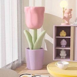 Vases 85cm Home Decor Tulip Vase Sculpture Advanced Living Room Storage Basin Large Ornaments Artificial Flower Pot Nordic Decorations