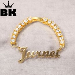 THE BLING KING Stainless Steel Custom Name Plate Charm Alloy 3mm Tennis Chain Child Bracelet Anklet Cute Jewelry Gift For Baby 240417