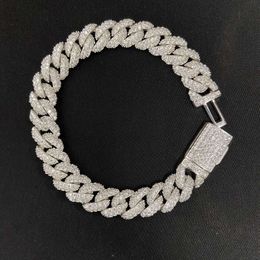 Sliver White Moissanite Diamond Chain 10Mm Width Cuban Link Bracelet For Hip Pop