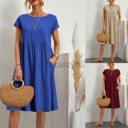 Basic Casual Dresses Designer Dress Fashion Summer OL Style Women's Cotton and Hemp Round Neck A-line Skirt Large Loose Dress