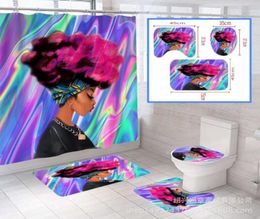 African women039s carpet 4piece set curtain toilet seat cover floor mat bathroom non slip shower4922612