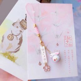 Keychains Lanyards Traditional Rabbit Pig Cat Bell Cherry Blossom Omamori Phone Accessories Pack Pendant Good Luck Wealth Charm Couple Gift Q240430