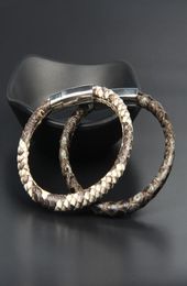6mm Genuine Python Skin Bracelets Stainless Steel Leather Bracelet With Magnetic Buckle Claps Jewellery For Men Gift8166056