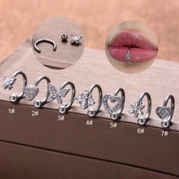 1Piece 16G Piercing Stainless Steel Butterfly Bee Heart Lip Jewellery for Women 8mm C-shaped Lip Ring Cartilage Ring for Teens 240426