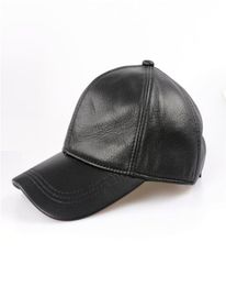 Genuine Leather Baseball Cap Men Black Cowhide Hat Male Adjustable Autumn Winter Real Leather Peaked Hats 2205174892520