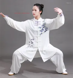 Ethnic Clothing 2024 Chinese Tai Chi Uniform Wushu Sports Morning Exercise Tops Pants Set Flower Print Stage Team Performance Kungfu