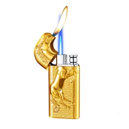 Double Flame Open Flame Direct Iatable High-Value Lighter Three-Dimensional Metal Relief Horse