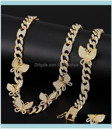 Necklaces Pendants Jewelryzircon Butterfly Necklace Chain Iced Out Cuban Link Womens Rose Gold Chocker Hip Hop Jewelry Jewellery1074137