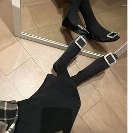 Casual Shoes SLTNX Spring Autumn Shallow Mouth Flat Black Commuter Women's Lazy Square Head Buckle Fashion Comfortable Single
