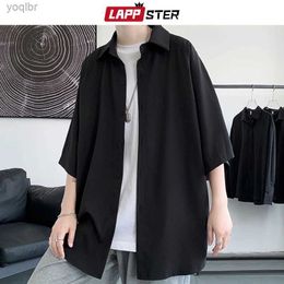 Men's T-Shirts LAPPSTER Korean Fashion White Plain Shirt 2023 Extra Large Luxury Retro Shirt Japanese Street Clothing Black Short sleeved ShirtL2405