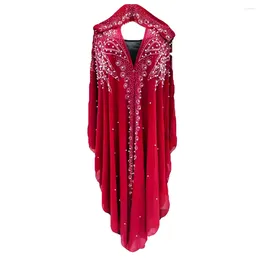 Ethnic Clothing Muslim Dress For Women Loose Batwing Sleeved Hooded Beaded Embroidery Long Kaftan Abayas Islamic Robe 2024