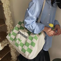 Shopping Bags Women Canvas Shoulder Bag Poom Plaid Print Large Female Cotton Cloth Handbags Tote For Girls Students Book