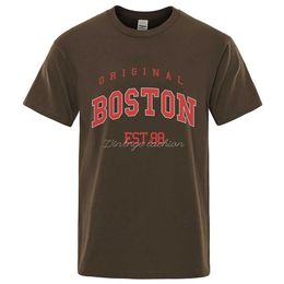 Men's T-Shirts Original Boston Est.98 Strt Letter Tshirt Men Casual Clothing Fashion T Clothes Funny T Shirts Breathable Cotton T-Shirts Y240429