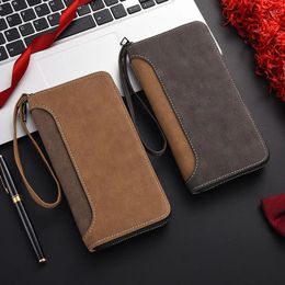 Wallets Fashion Business Men's Long Wallet Handheld Bag Zipper Matte Texture Multi Functional Change Card Mobile Case