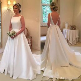 Cheap Simple A Line Plus Size Dresses Pleats Scoop Neck Backless Sweep Train Wedding Dress Bridal Gowns Vestidos De Novia 0430