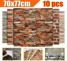10Pcs 3D Brick Wall Sticker Retro Brick Stone Pattern SelfAdhesive AntiCollision Wallpaper Foam Panel 70X77cm Home Decoration 217898963